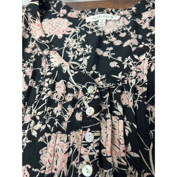 Rose + Olive Size 2X Black Floral 3/4 Sleeve Peasant Top Tunic Lightweight Flowy - Picture 9 of 11